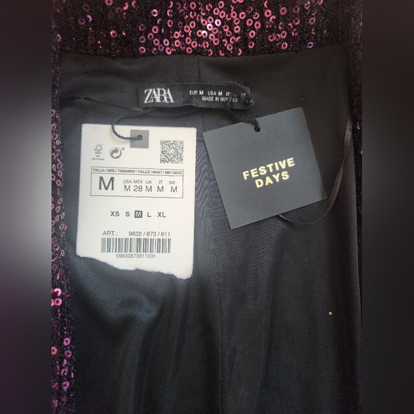 ZARA NWT WOMAN SEQUIN COLLAR BLAZER MINI DRESS Purple Size Medium Purple - Picture 10 of 16